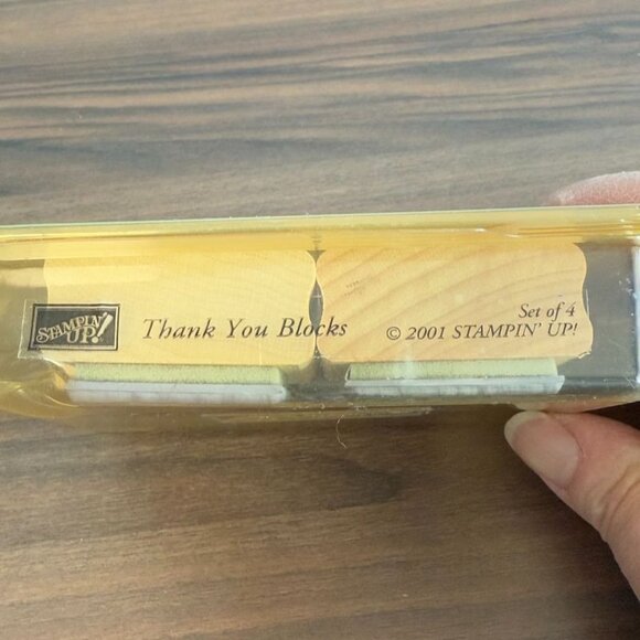 Set Of 4 Stampin’ Up! Thank You Blocks Rubber Stamps With Butterfly Leaf & Flora - Picture 2 of 7